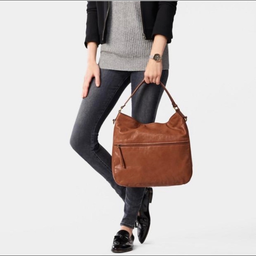 Fossil Corey Leather Burgundy Shoulder Hobo Bag